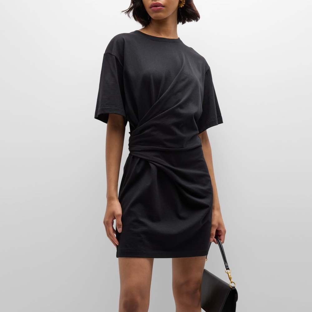 NWT FRAME Draped Knit Short Sleeve Mini Dress in Black Size XS